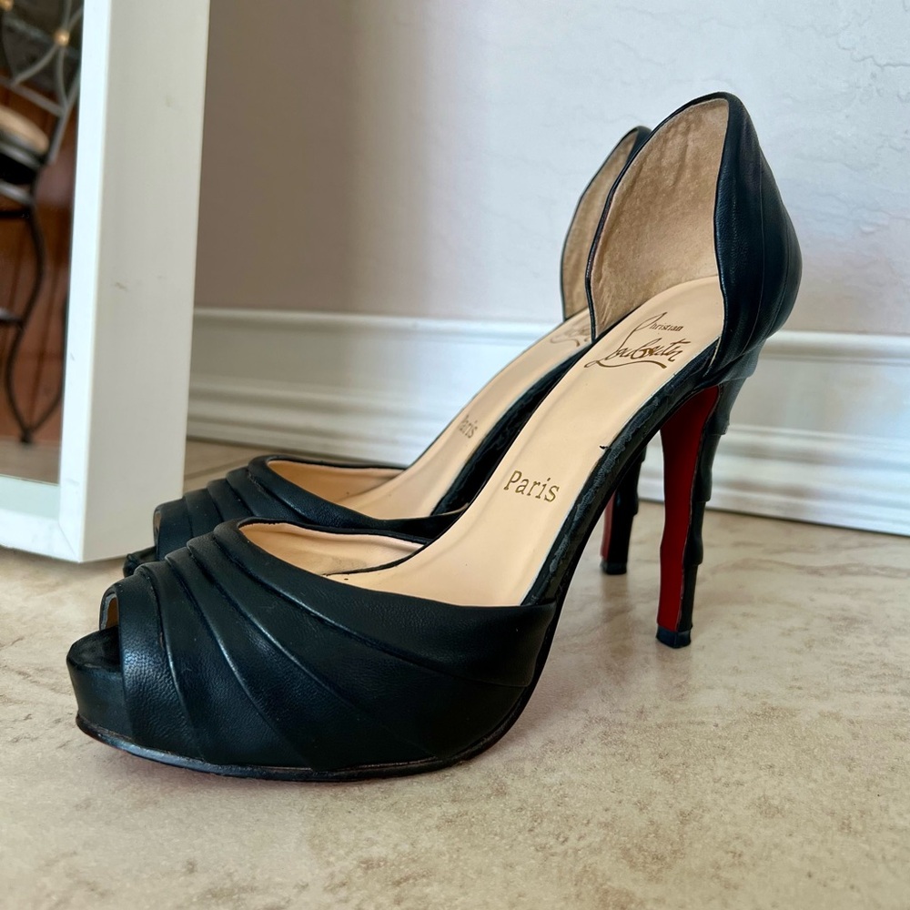 Christian Louboutin Black Peep Toe Stilettos High Heels Shoes